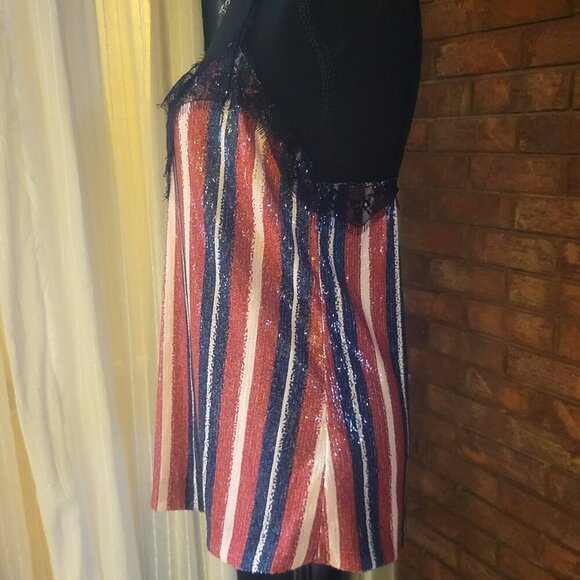 ZARA Sequined Lace Neckline Spaghetti Strap Blouse - Blue/Red/Black/Cream - Sz M - Picture 5 of 14